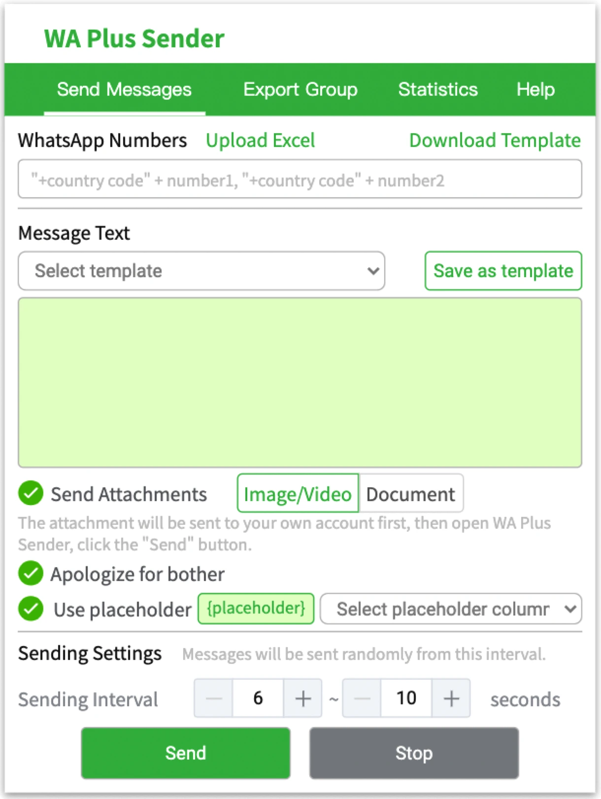 WhatsApp Bulk Message Sender Chrome Extension interface with message drafting and scheduling features